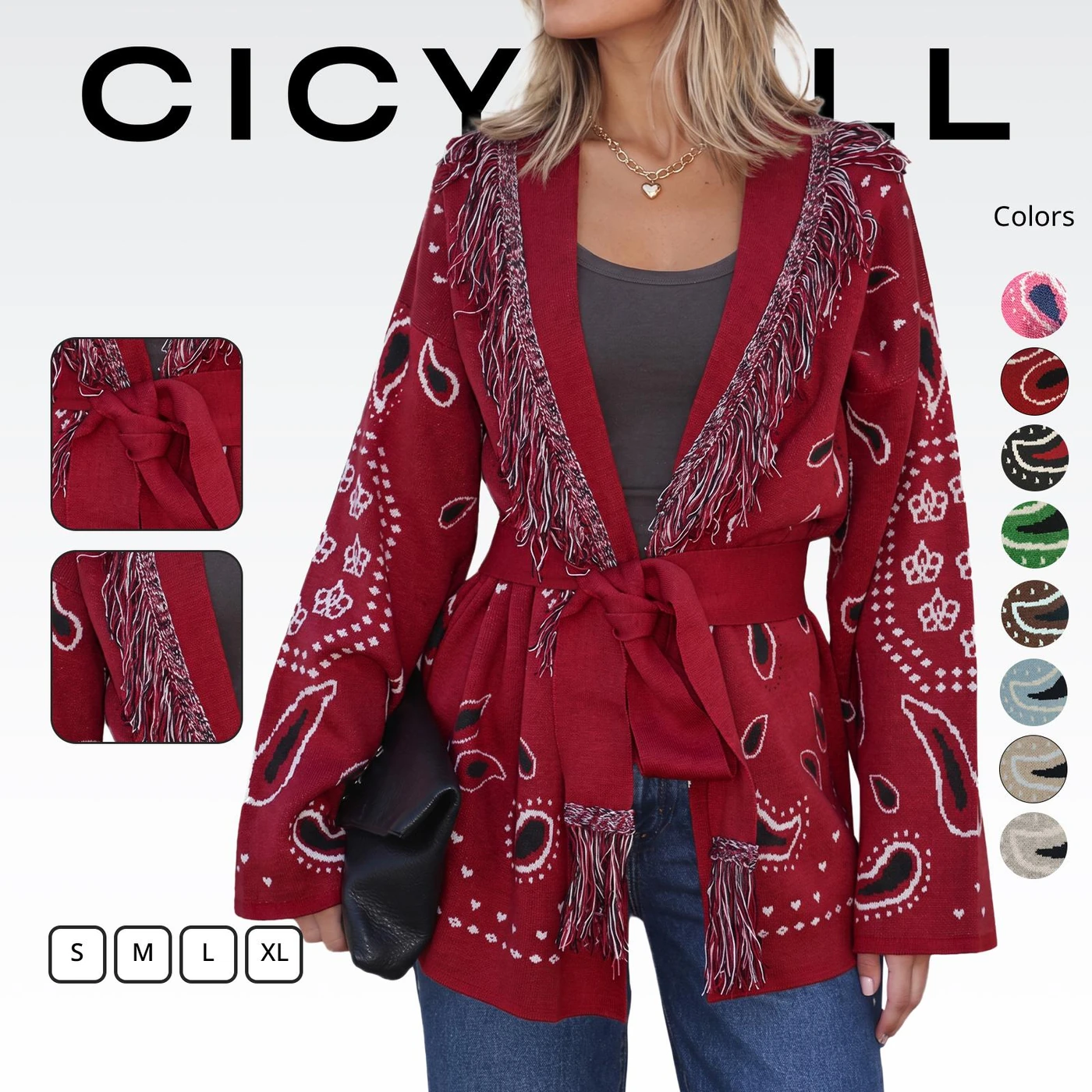 Cicy Bell Printed Fringe Cardigan, product code G3P853
