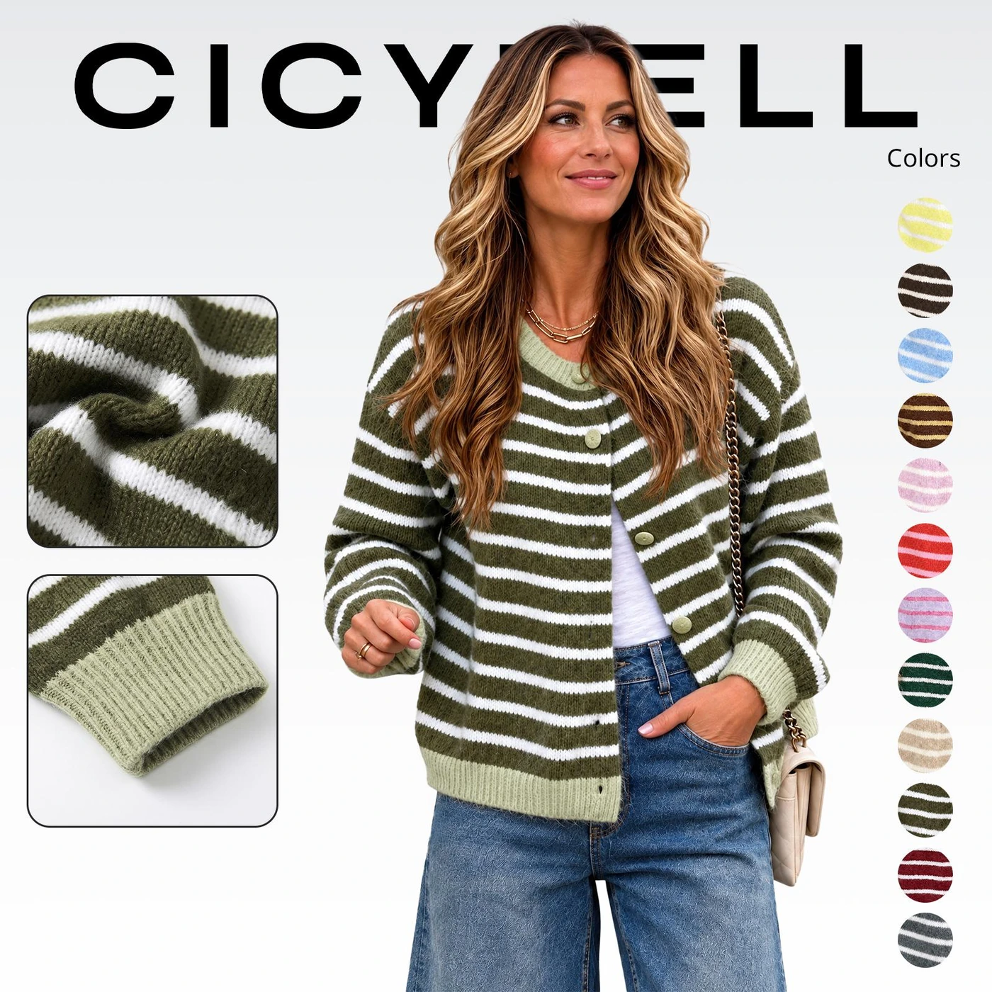 Cicy Bell Striped V-Neck Cardigan, product code NX2678
