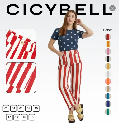 Cicy Bell Striped Wide-Leg Jeans, product code M5B398