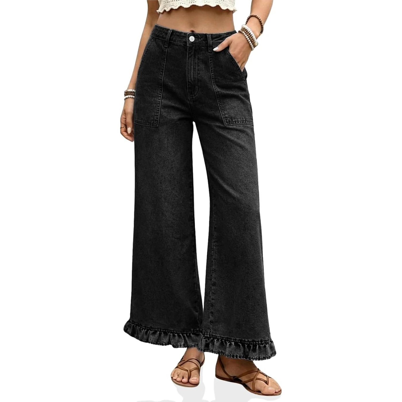 Cicy Bell Ruffle-Hem Wide-Leg Jeans, product code G3P837