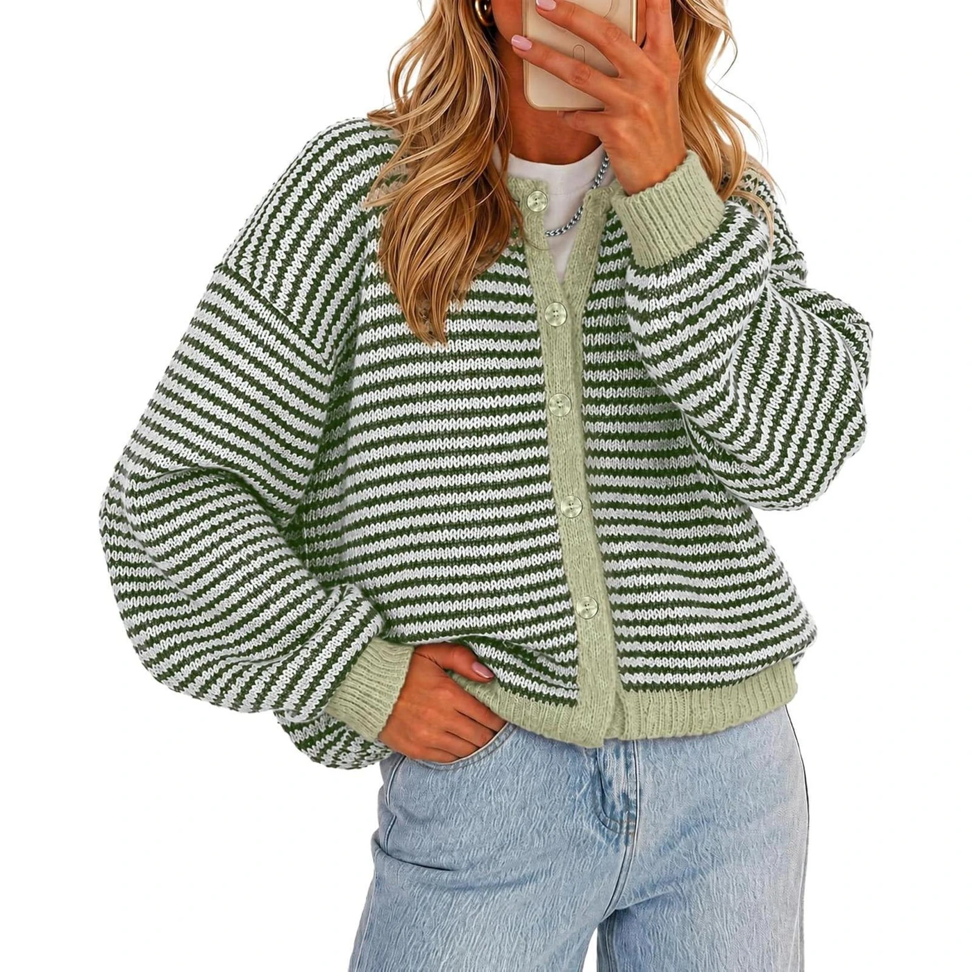 Cicy Bell Striped Button-Front Cardigan, product code J7K291